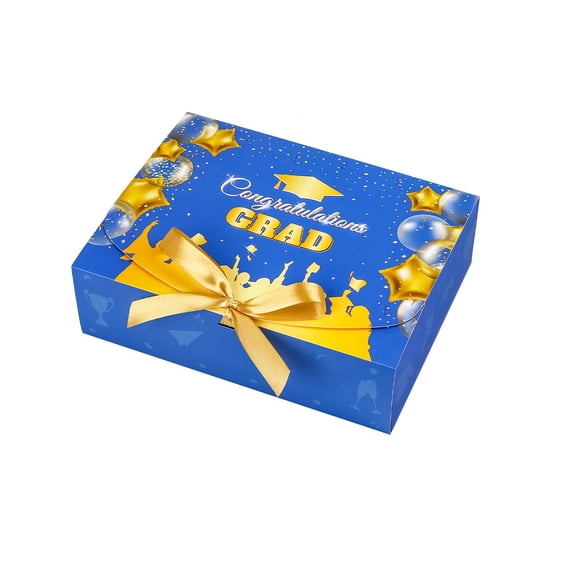 10 Pack Graduation Gift Boxes, Large Congratulations Grad Paperboard Packaging, Elegant Blue Gold Black Gold Party Favor Case, Decorative Keepsake Box for High School College Ceremony