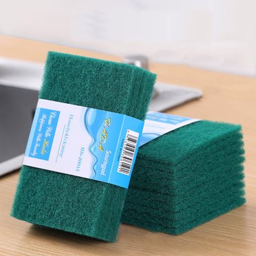 10-Pack Green Scouring Pads - Extra Thick Dish Cleaning Sponges for Tough Stains - Reusable Kitchen Scrubbers for Pots, Pans and Cookware