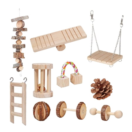 10 Pack Guinea Toys Set, Natural Wooden Hamster Accessories Care Molar Toys for Syrian Hamster Rats Chinchillas Gerbils
