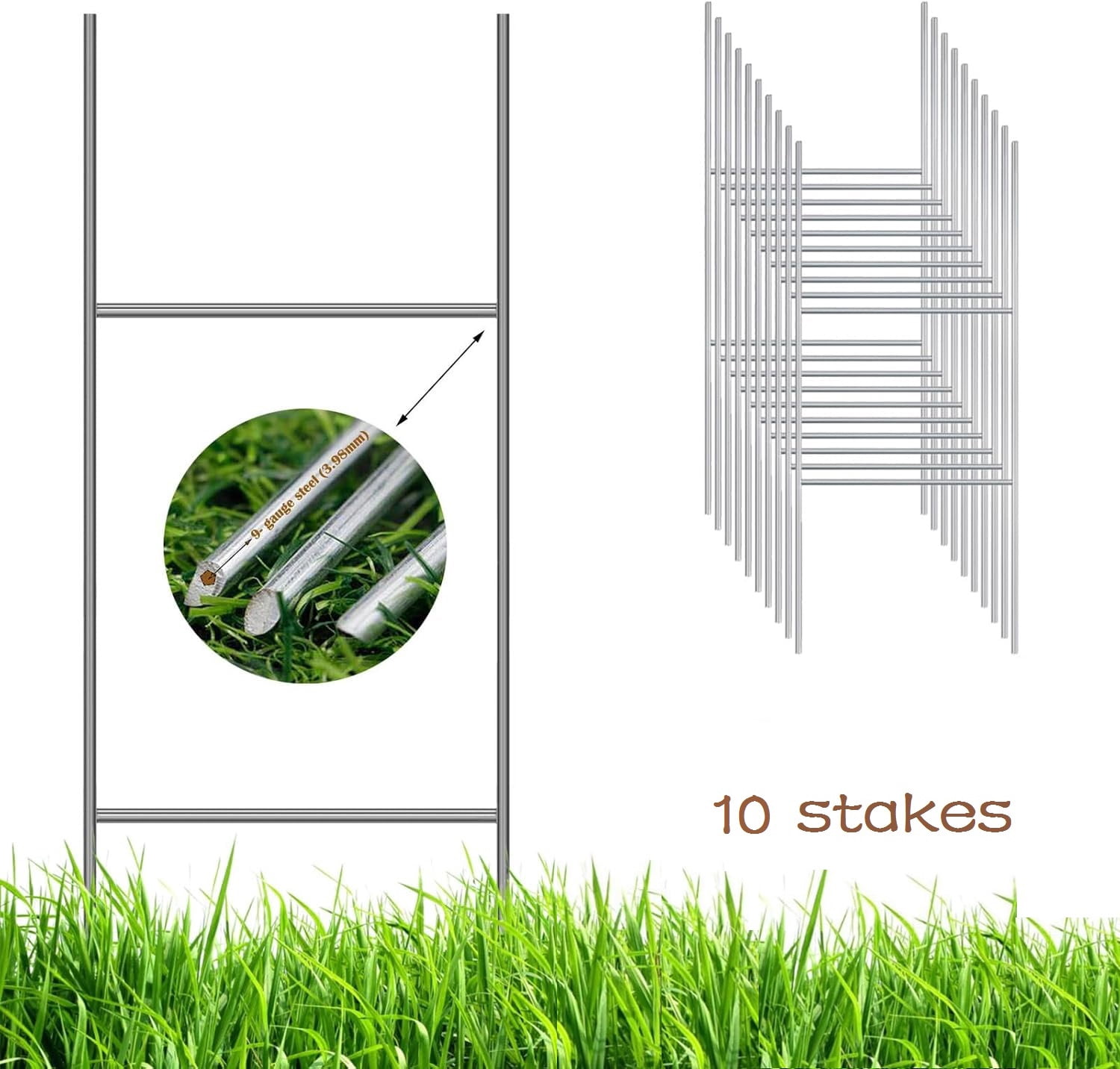 10 Pack H Frame Wire Stakes 20 x10 inch 9 Gauge Galvanized Wire -Yard Sign Stakes Fit for 4mm, 5mm Corrugated Signs, Heavy Duty Metal Step Stakes