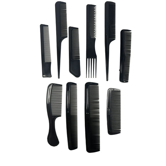 10 Pack Hair Comb Set, Comprehensive Hair Care Solution with 2 Pocket Combs with Thumb Grips, Detangling Comb, 2 Tail Combs, 4 Styling Combs and Carbon Lift Comb, Black