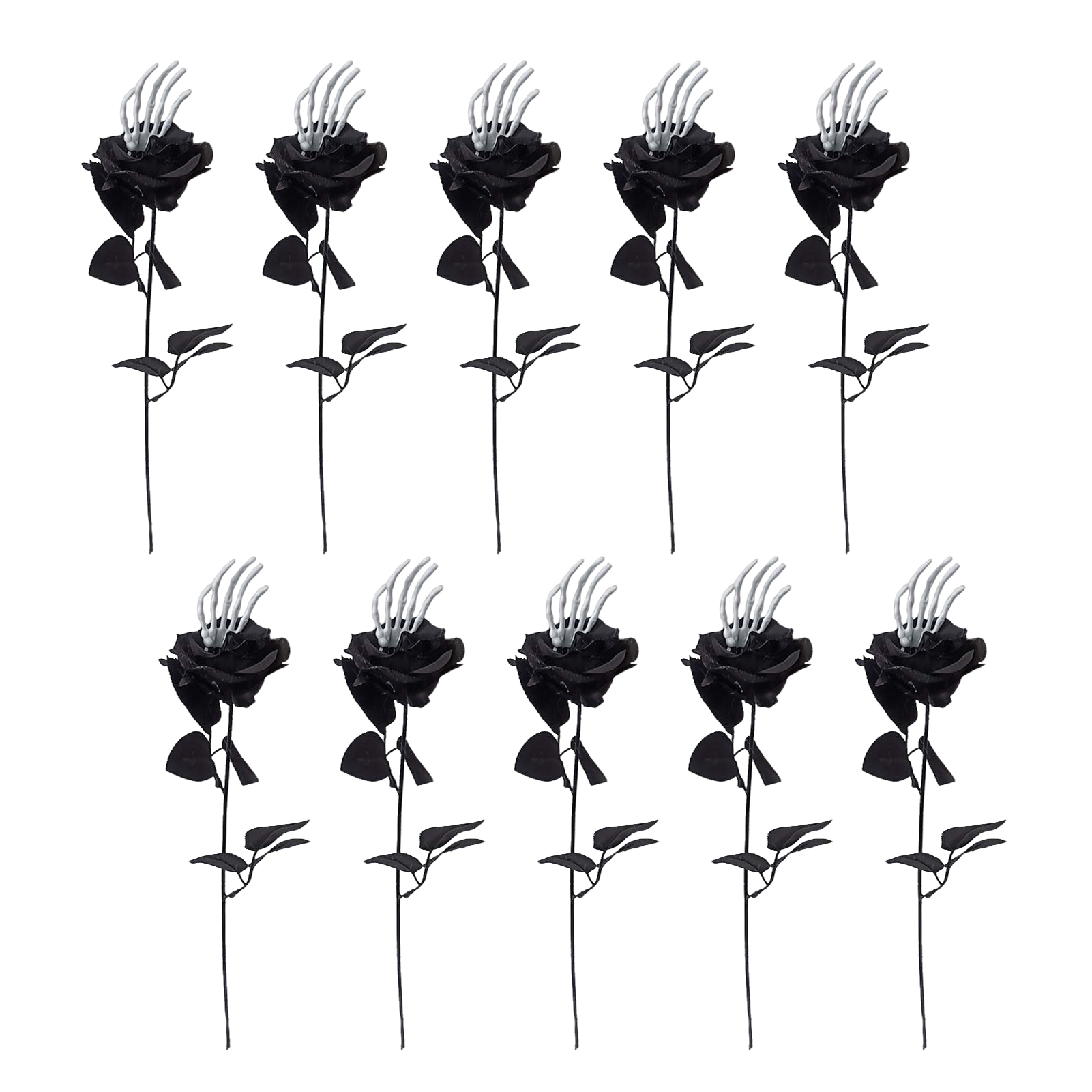10-Pack Halloween Artificial Rose with Skeleton Hand - Gothic Fake Silk ...