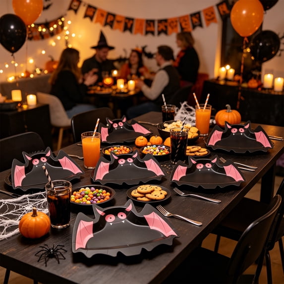 10 Pack Halloween Bat Paper Plates, Disposable Party Dinnerware, Spooky Themed Plates for Holiday Gatherings