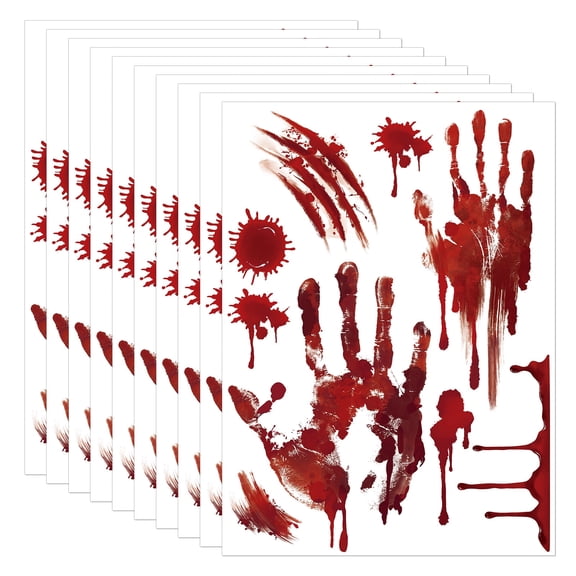 10 Pack Halloween Bloody Handprint & Footprint Wall Stickers, Creepy Decals for Haunted House Decor, Window Door Glass Decoration, Self-Adhesive Removable Horror Party Supplies