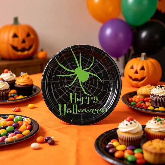 10 Pack Halloween Disposable Paper Plates, Pumpkin Witch Spider Round Paper Dinner Plates for Halloween Party Table Decorations & Food Serving