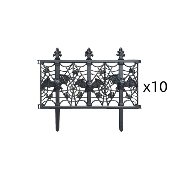 10 Pack Halloween Garden Fence, Gothic Bat Spider Web Design Plastic Decorative Fence for Garden Flower Bed Lawn Decor