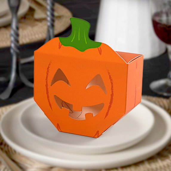 10 Pack Halloween Pumpkin Paper Treat Boxes, Candy Favor Boxes for Trick or Treat Party Supplies Orange