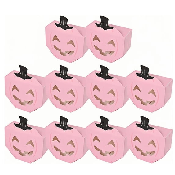 10 Pack Halloween Pumpkin Paper Treat Boxes, Candy Favor Boxes for Trick or Treat Party Supplies Pink