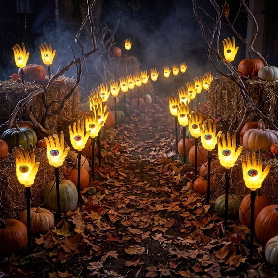 10 Pack Halloween Skeleton Hands Solar Stake Lights Outdoor 11 X 8 Inch Spooky Halloween Decorations for Yard Garden Walkway Halloween Outdoor Lights Waterproof Led Path Lights