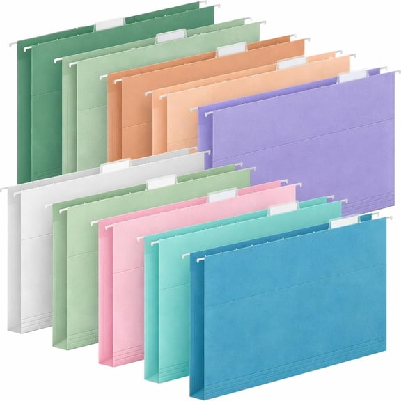 10 Pack Hanging File Folders, Letter Size with 1/5-Cut Adjustable Tabs, Pastel 10 Selected Color - File Folder Organizer for Filing Cabinet Office Home, Designed for Bulky Files, Medical Charts