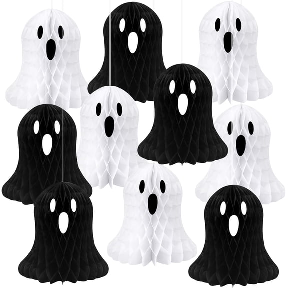 10 Pack Hanging Ghost Honeycomb Paper Decorations for Halloween Party