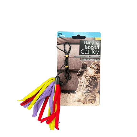 10 Pack Hanging Tassel Cat Toy, Features Colorful Fleece Tassels on an Elastic Cord with a Plastic Loop for Easy Hanging, Perfect for Encouraging Jumping, Pouncing, Active Playtime For Your Cat, Bulk