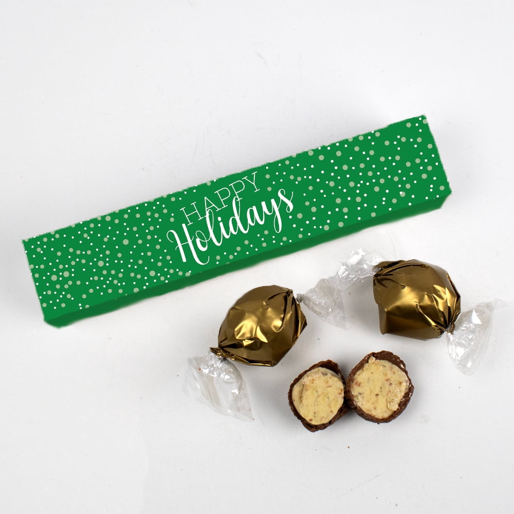 10 Pack Happy Holidays Candy Favor Box Filled With Milk Chocolate Dubai Truffles - Green