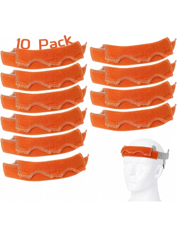 10 Pack Hard Hat Sweatband, Washable Cotton Hard Hat Liner with Hook Loop, Reusable Sweat Bands for Construction Welding Helmet Accessories