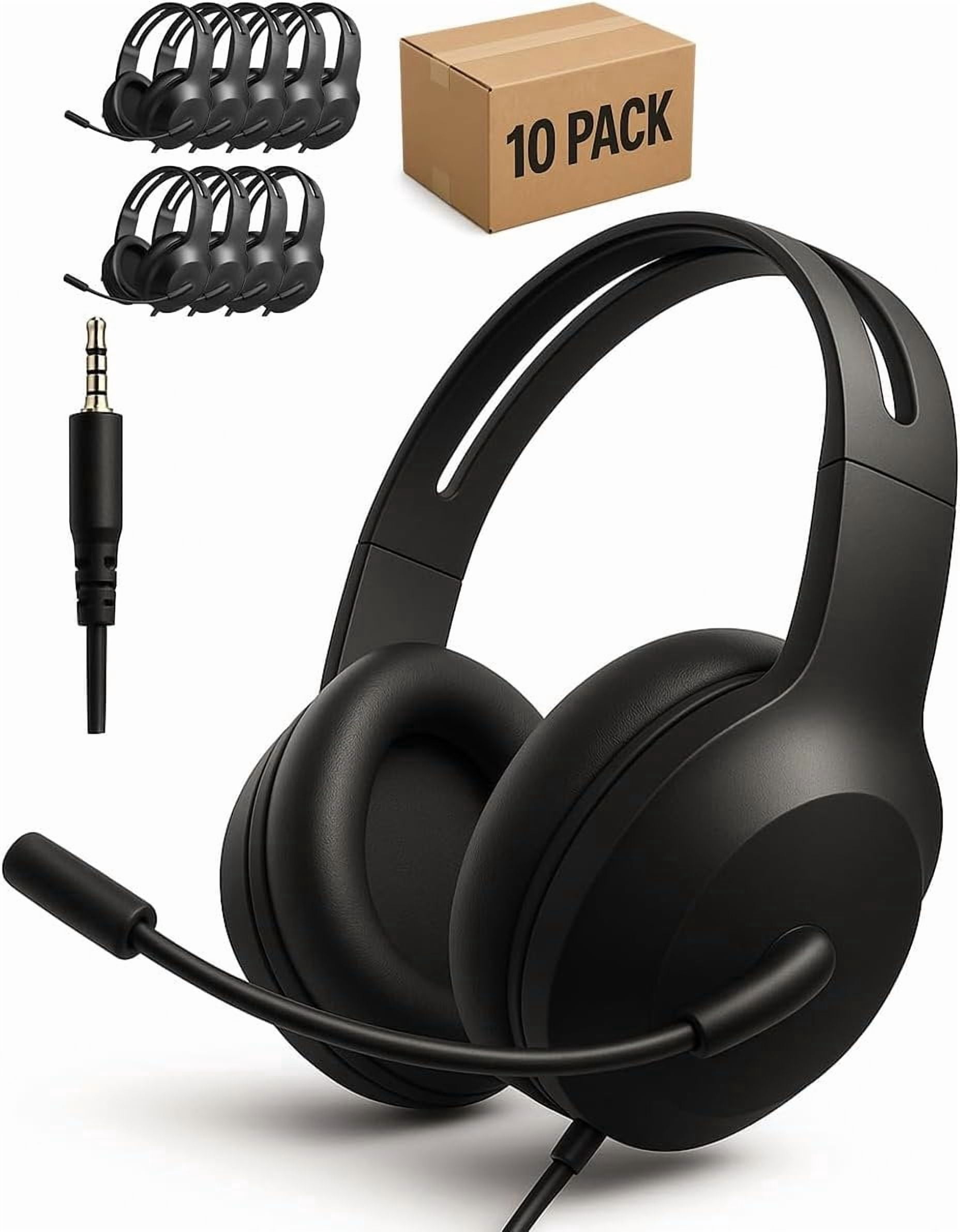 10 Pack Headphones with Microphone, Djustable & Durable School Headphones 3.5mm Jack, Comfortable Over-Ear Headphones for , Black