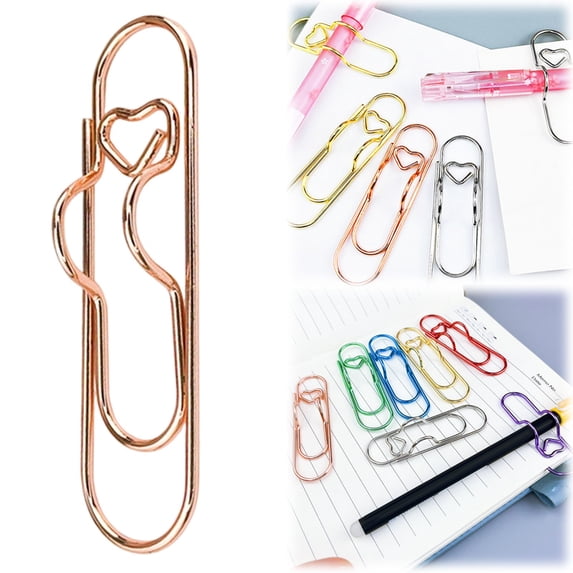 10 Pack Heart Paper Clips, Pen Holder for Notebook, Colorful Pen Clip for Notebook, Heart Metal Paperclip Pen Holder Clip and Papers Journal Planner, Planner Accessories