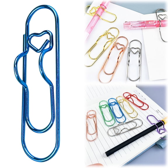 10 Pack Heart Paper Clips, Pen Holder for Notebook, Colorful Pen Clip for Notebook, Heart Metal Paperclip Pen Holder Clip and Papers Journal Planner, Planner Accessories