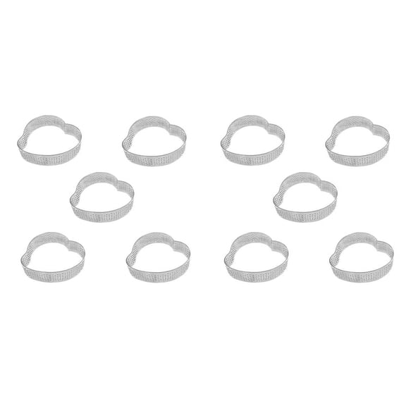 10 Pack Heart Tart Ring,Perforated Baking Ring,Pastry Ring,Stainless Steel Cake Tart Mold Rings,Baking Tart Ring