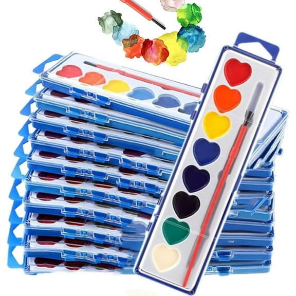 10 Pack Heart Watercolor Paint Set,8 Colors Washable Valentines Water Color Paint Set for Kids with Paintbrush,Watercolor Paint for Prizes Exchange Gifts,Valentine's Day Gifts,Party Favor,Classroom