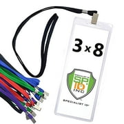 10 Pack - Heavy Duty 3X8 Ticket Badge Holder with Lanyard - Clear Plastic Extra Large Top Load Card Sleeve Protector for Concert, Season Tickets, Sporting Event Pass by Specialist ID (Assorted Colors)