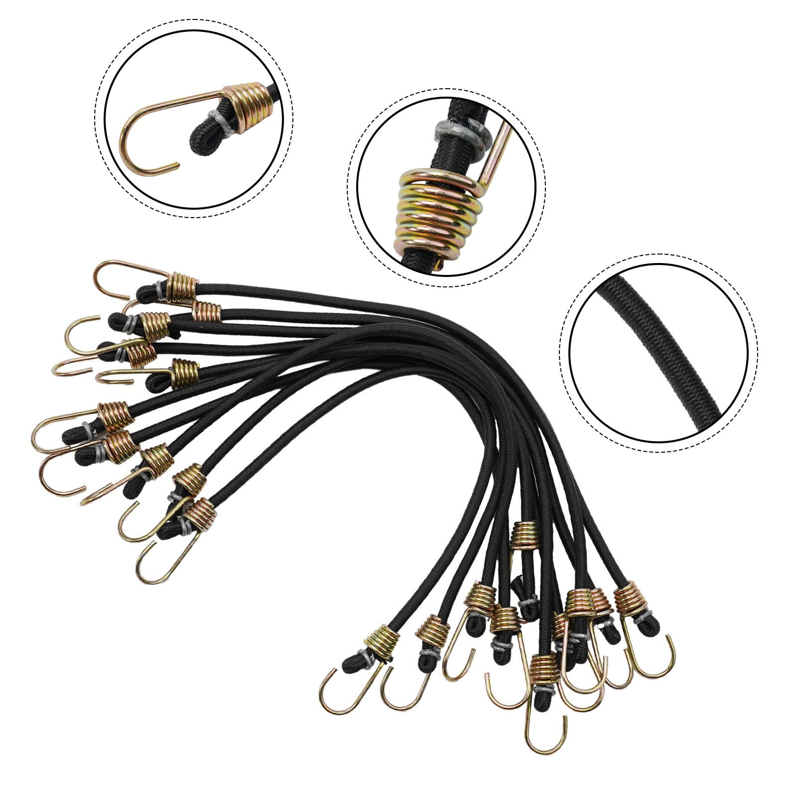 10Pack HeavyDuty Bungee Cords with Hooks 12inch Elastic Straps for Outdoor, Camping, Luggage