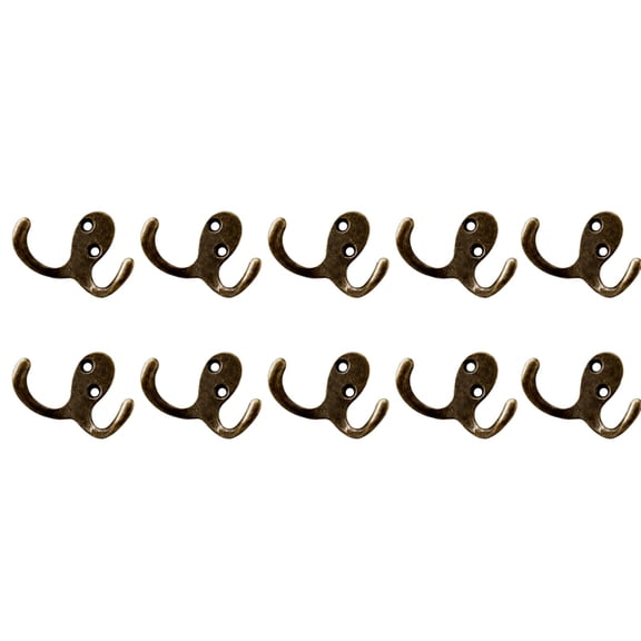 10 Pack Heavy Duty Double Fork Coat Hooks Antique Brass Metal Wall Mounted Storage Organizer for Entryway Kitchen Bedroom