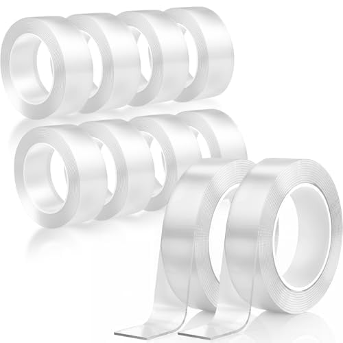 10 Pack Heavy Duty Double Sided Tape Bulk 1.2 Inch x 33 ft Clear Multipurpose Removable Tape for Poster Carpet Wall Hanging Strip$$Office