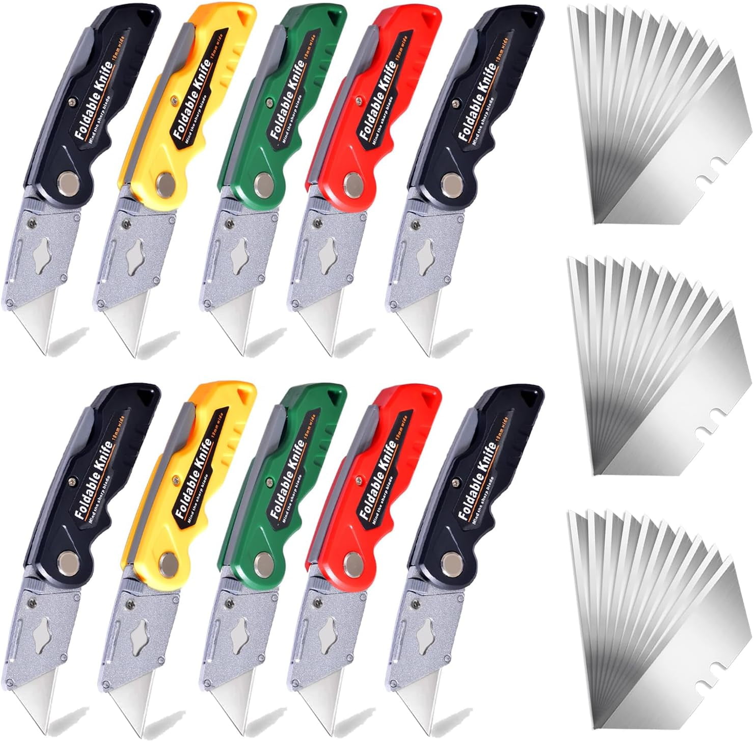 10-Pack Heavy Duty Folding Box Cutter Set with 30 Replacement Blades, Professional Utility Razor Knife (Pro)