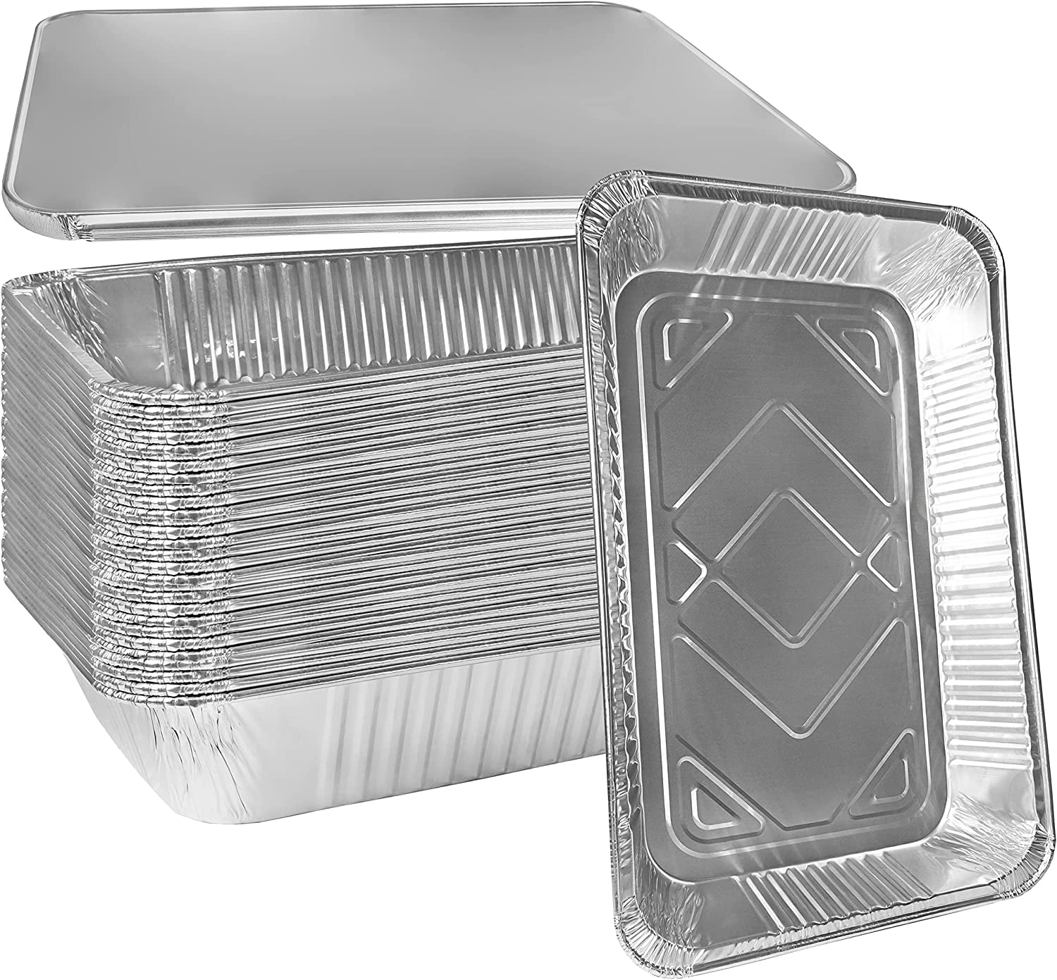 [10 Pack] Heavy Duty Full Size Shallow Aluminum Pans with Lids Foil ...
