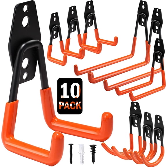 10 Pack Heavy Duty Garage Hooks Wall Mounted Steel Utility Storage Hooks for Tools Ladders Bikes Cables Equipment Organizer for Garage Taller Stano Ganchos de Almacenamiento