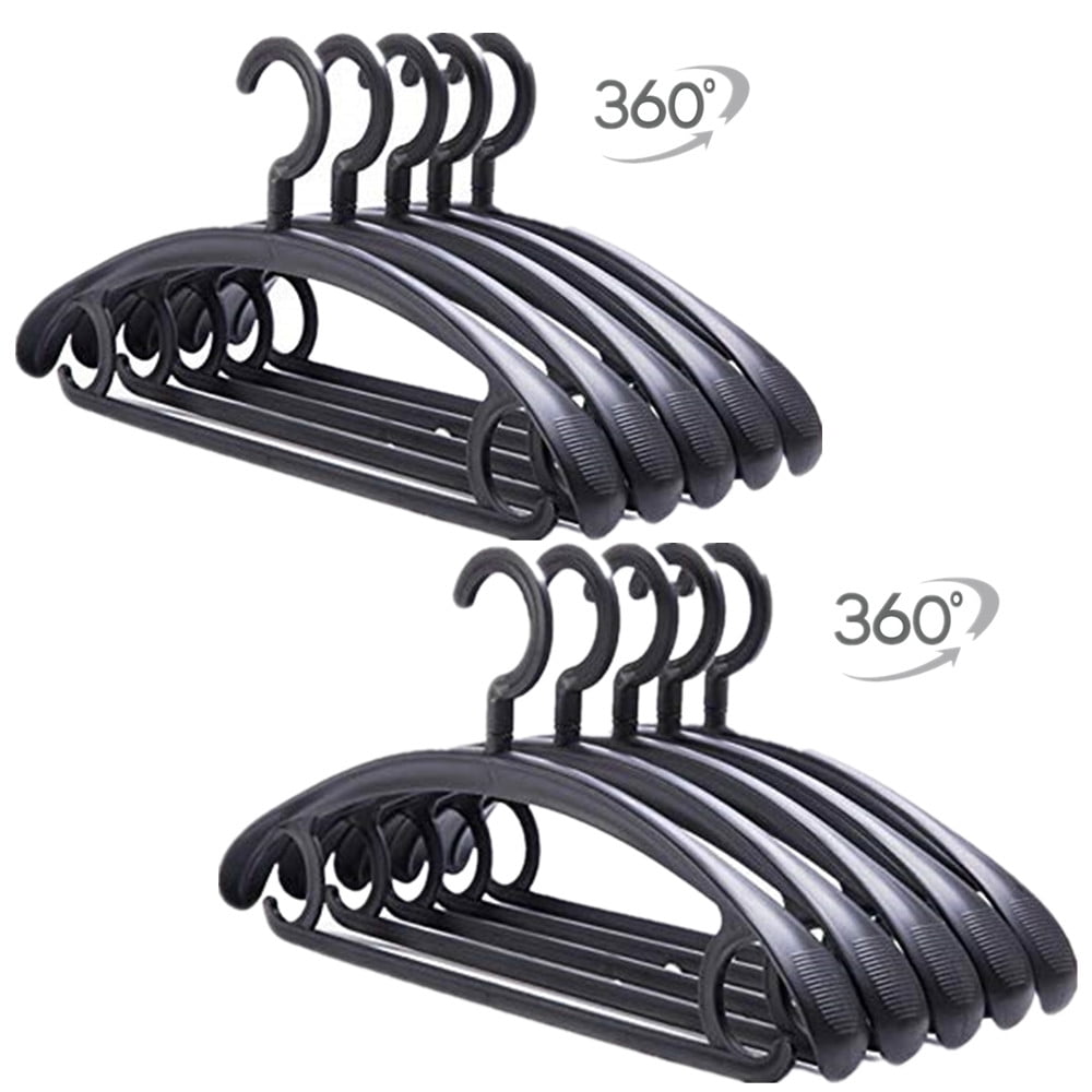 KEPLIN 25pk Adult Plastic Coat Hangers - Black Colour, Strong Clothes  Hanger with Suit Pants Trouser Bar and Clips, Space Saving and Heavy Duty