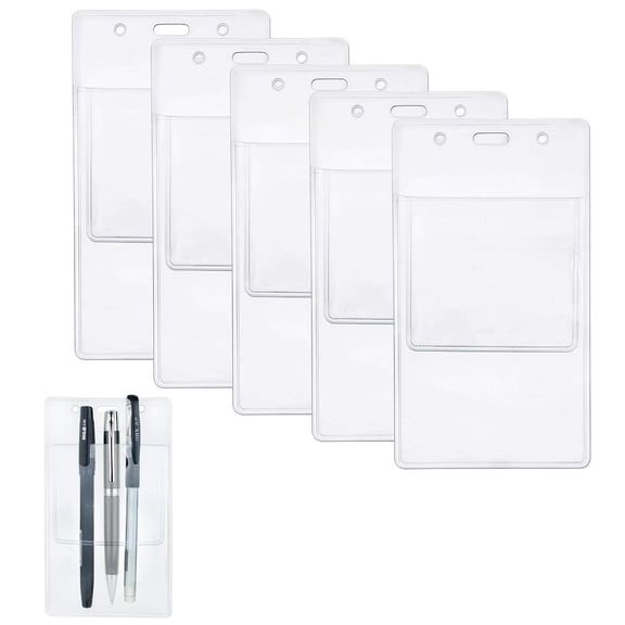 10 Pack Heavy Duty Pocket Protector for Shirts, Lab Coats, Pants - Multi-Purpose- Holds Pens, Pointers, Cards, and Notes. Top is Pre-Slotted for Lanyard and Has Holes for Nametag - Clear