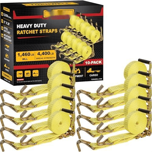 10-Pack Heavy Duty Ratchet Tie-Down Straps, 1.5 x 15 ft, 4,400 lb Break Strength, J-Hooks, Ratchet Buckles, Comfort Grip Handles  Cargo Tie Down Straps for Trucks, Trailers, ATVs and Boats$$