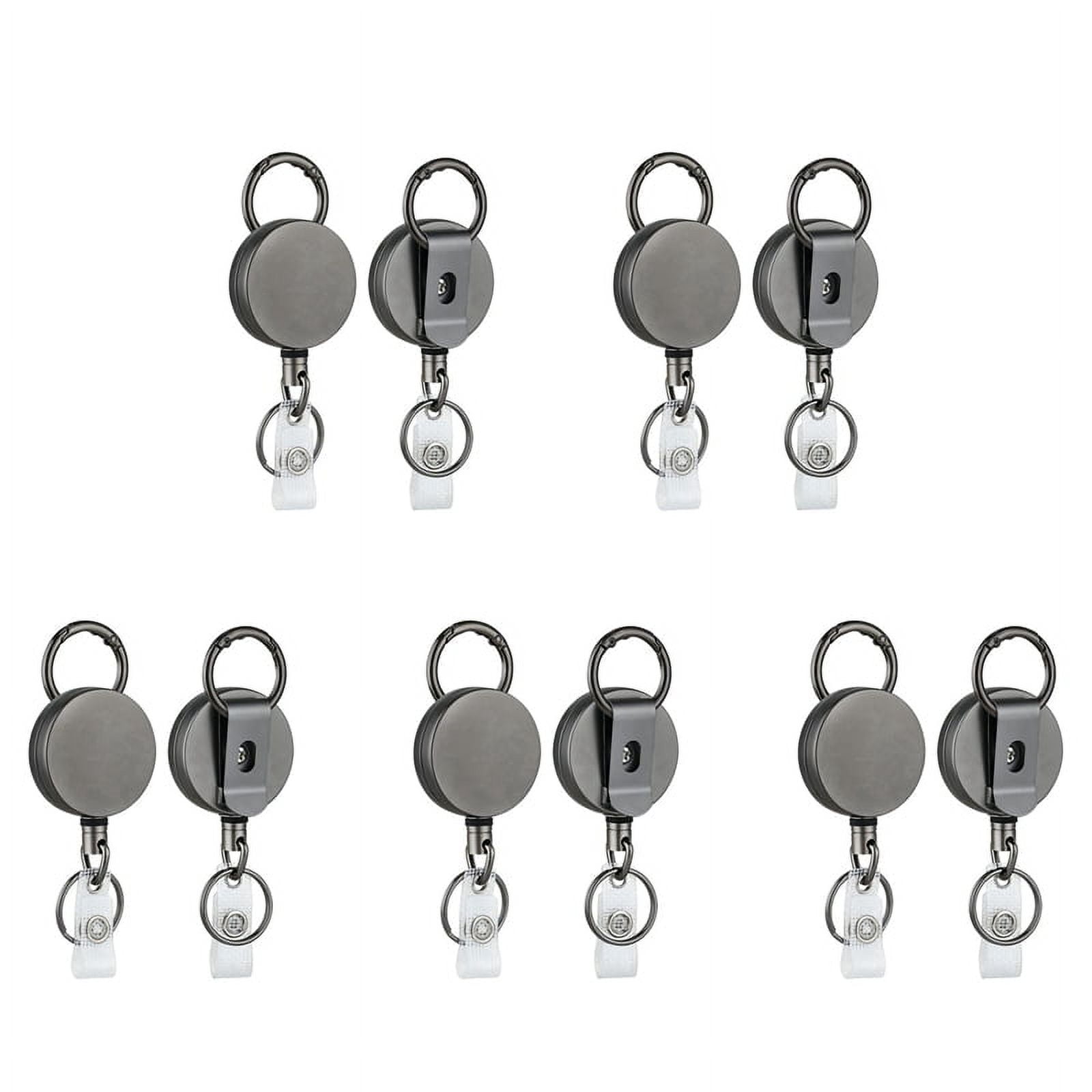 10 Pack Heavy Duty Retractable Badge Holder Reels, Metal ID Badge Holder with Belt Clip Key Ring for Name Card Keychain