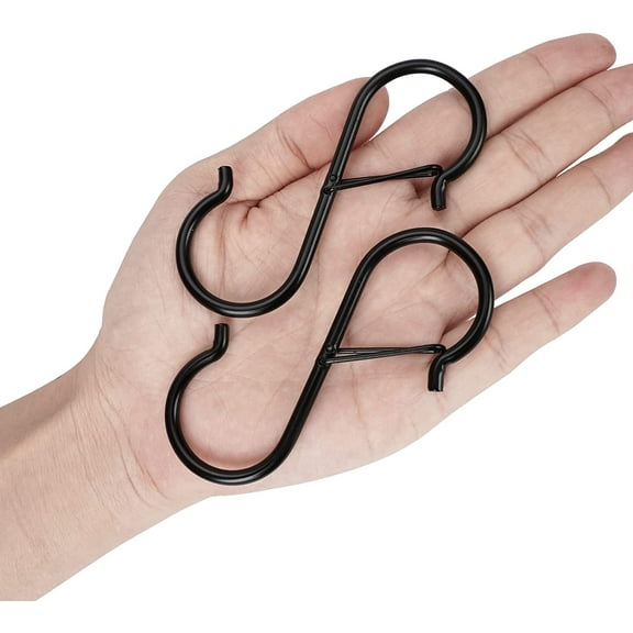 10 Pack Heavy Duty S Hooks Stainless Steel S Shaped Hooks Hanging Hangers for Kitchenware Spoons Pans Pots Utensils Clothes Bags Towers Tools Plants Heavy Duty Rustproof Safety Buckle Design(Black)