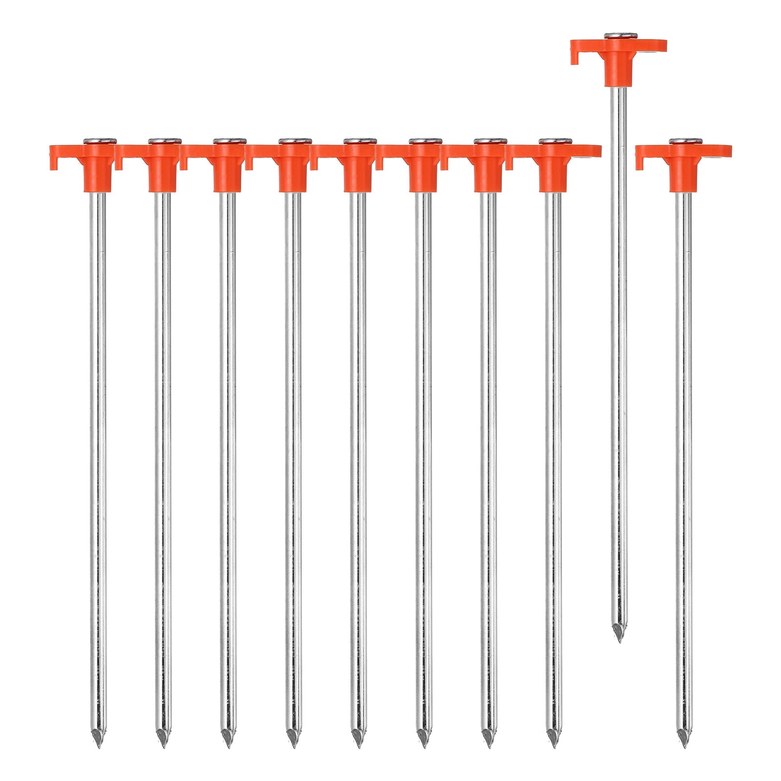10 Pack Heavy Duty Tent Stakes, 10 Inch Non-Rust Metal Tent Pegs Camping Pegs Ground Stakes Tent Spike Canopy Anchors for Garden, Hiking Tarp Canopy Shelter Grassland, Orange
