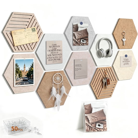 10 Pack Hexagon Cork Tiles Self-Adhesive Bulletin Board for Wall