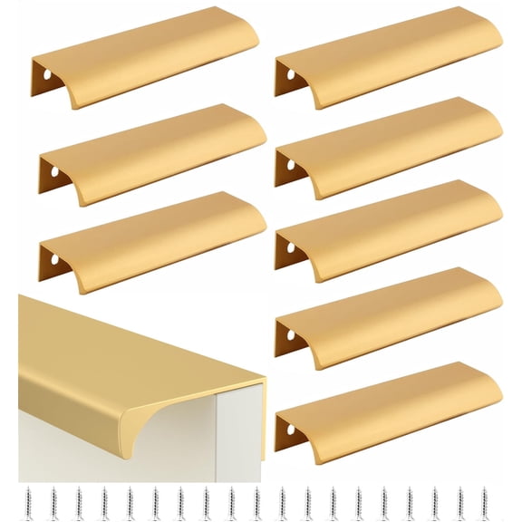 10 Pack Hidden Cabinet Kitchen Drawer Handles,150mm/5.9inch Cabinet Pulls Handles,Gold Finger Edge Drawer Pulls,Aluminum Back Mount Cabinet Handles,Modern Style Drawer Handles for Kitchen Room Door