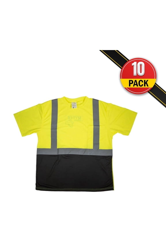 10 Pack High Visibility Reflective T-Shirt (L) for Men Women Class 2 - Polyester Black Bottom ANSI/ISEA Certified, Durable & Breathable Safety Construction Work Short Sleeve T-Shirt