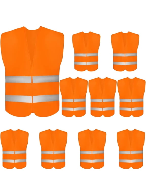 10 Pack High Visibility Safety Vest for Traffic Work, Running, Surveyor and Security Guard - Construction Vest with 2 Reflective Strips, Made from Breathable and Neon Yellow Mesh Fabric