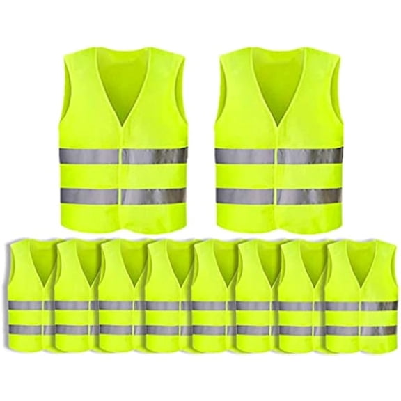 10 Pack High Visibility Safety Vests, Reflective Hi Vis Vest, Lightweight, Fluorescent Green
