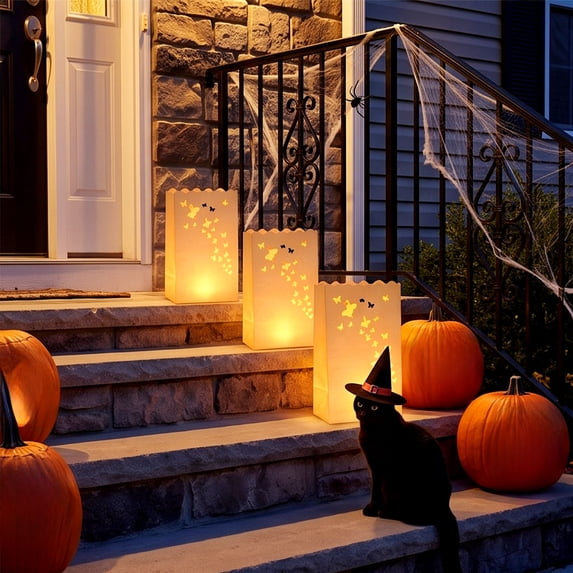 10 Pack Hollow Paper Luminaria Bags 10x6 Inch, Christmas Thanksgiving Halloween Cutout Candle Bags for Yard Walkway Pathway Holiday Wedding Decor