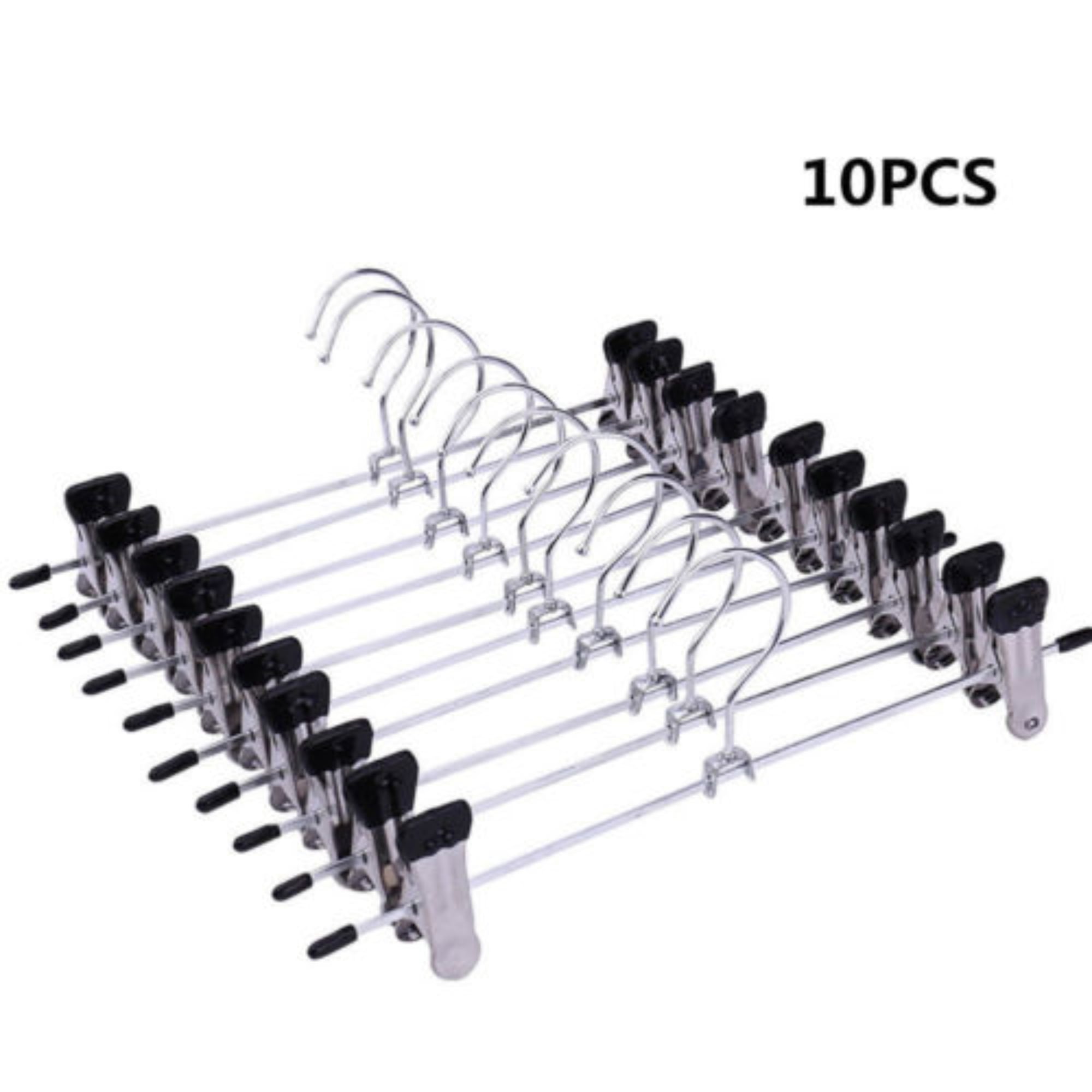 10 Pack Home Lightweight NonSlip Clothing Pants Hangers with Clips, Adjustable Skirt Hangers