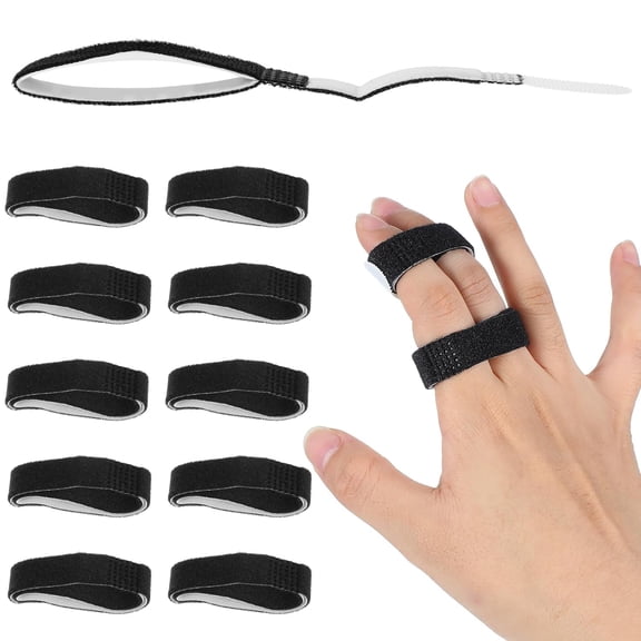 10 Pack Hook and Loop Finger Wraps Washable and Reusable Buddy Straps for Finger Support and Protection Adjustable Splint Tapes for Injured Fingers Black