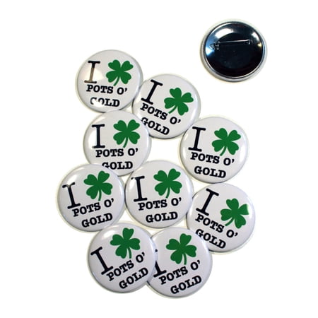 10 Pack - I Shamrock Pots Of Gold St. Patrick's Day Pinback Buttons - 2.25 Inch