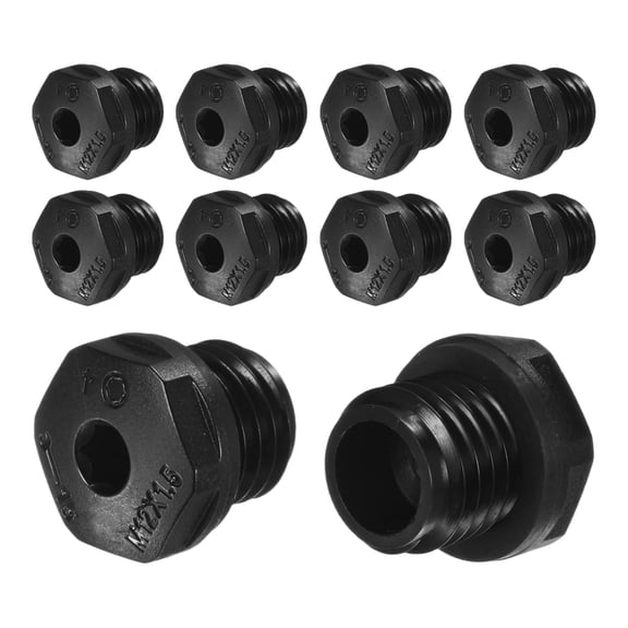 10-Pack Inner Hex Head Pipe Plug End Cap, M12x1.5mm Nylon Garden Hose Stopper Connector Plug with Sealing Ring for Terminating Pipe Ends [Black]