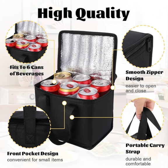 10 Pack Insulated Lunch Bags Bulk, Reusable Cooler Bags, Leakproof Lunch Boxes Set, Waterproof Thermal Cooler Bags, Insulated Beverage Bag for Women Men Work Picnic Beach(Black)