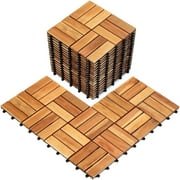 10-Pack 12"x12" Acacia Wood Interlocking Deck Tiles, Waterproof Patio Flooring for Indoor & Outdoor Use, Checker Pattern