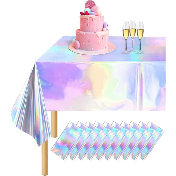 10 Pack Iridescent Tablecloth, Holographic Table Cloth, 54" X 108" Rectangle Disco Table Cloth, Glitter Tablecloth for Fortnite, Graduation, Birthday Party, Games, Iridescent Decorations