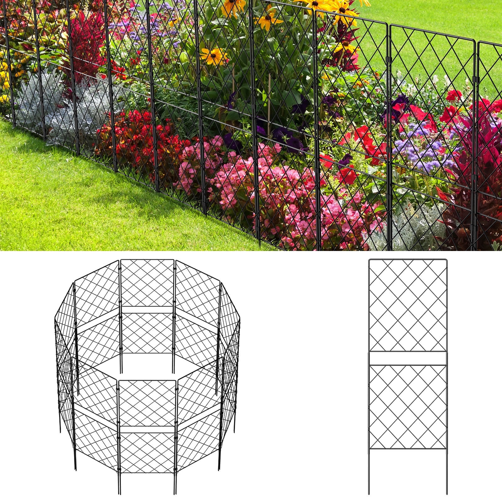 Patterned Fence 10-Pack Iron Diamond-Patterned Fence Panels - Square Top Garden Border ...